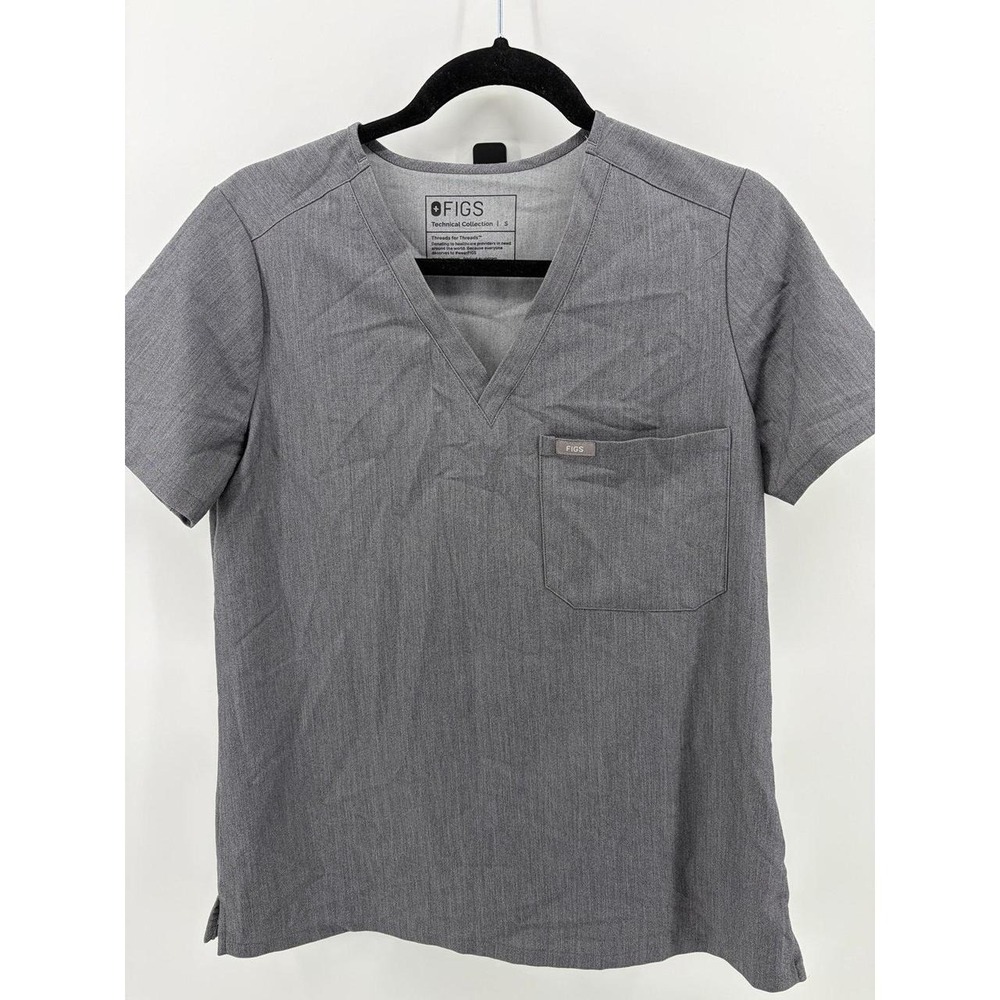 Figs, Catarina Light Gray, Scrub Top Medical Dental, V-Neck, Size S, Pre-Own